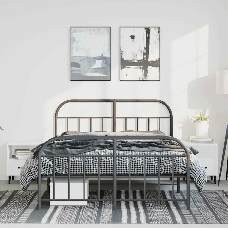 Cadre de lit métal sans matelas avec pied de lit noir 150x200cm - 4