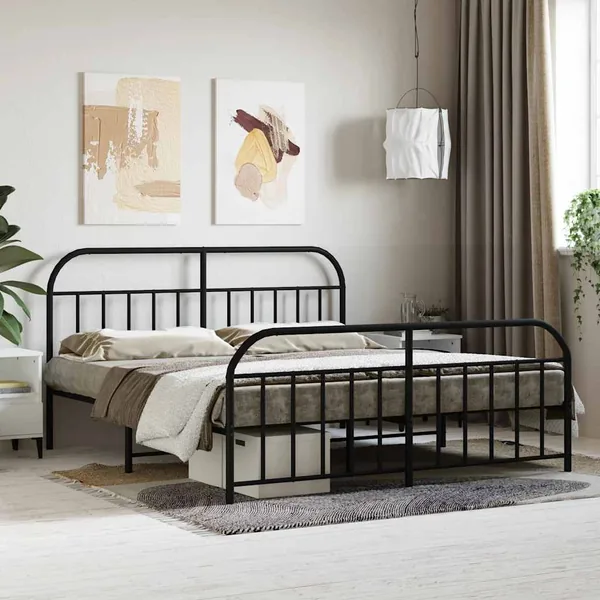 Cadre de lit métal sans matelas avec pied de lit noir 180x200cm