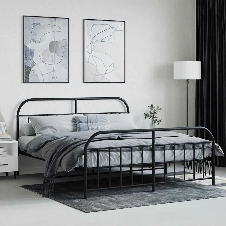 Cadre de lit métal sans matelas avec pied de lit noir 180x200cm - 4