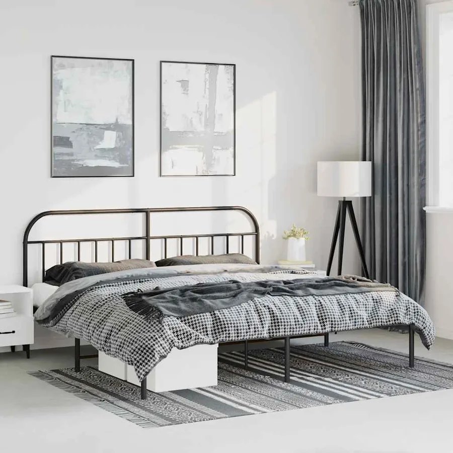 Cadre de lit métal sans matelas avec tête de lit noir 193x203cm