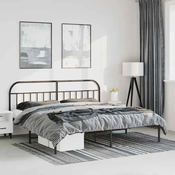 Cadre de lit métal sans matelas avec tête de lit noir 193x203cm