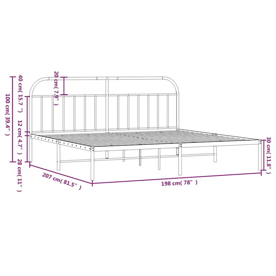 Cadre de lit métal sans matelas avec tête de lit noir 193x203cm - 10