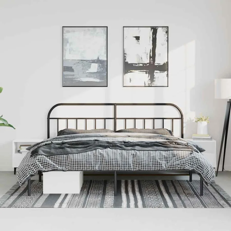 Cadre de lit métal sans matelas avec tête de lit noir 193x203cm - 4