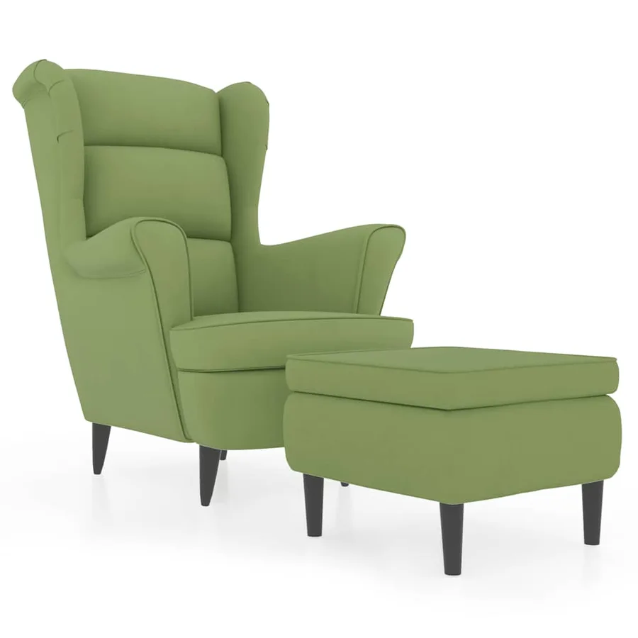 Fauteuil à oreilles avec tabouret vert clair velours - 2
