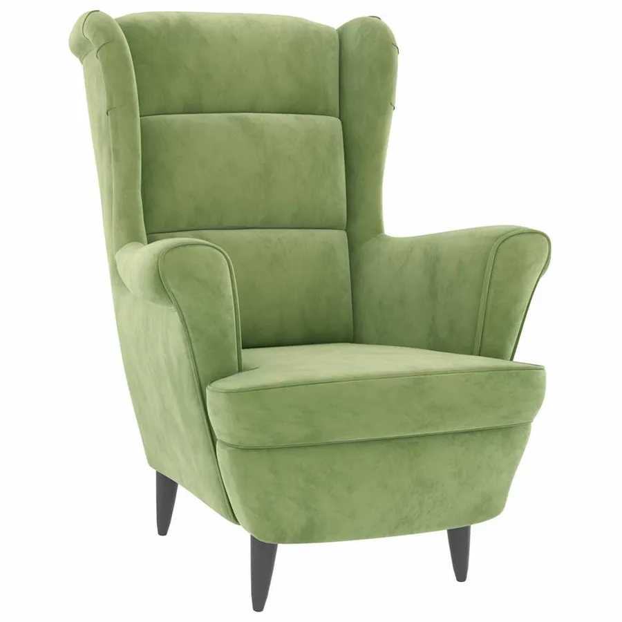 Fauteuil à oreilles avec tabouret vert clair velours - 3