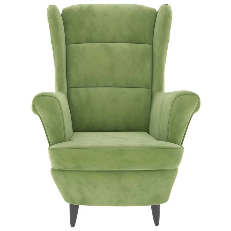 Fauteuil à oreilles avec tabouret vert clair velours - 4
