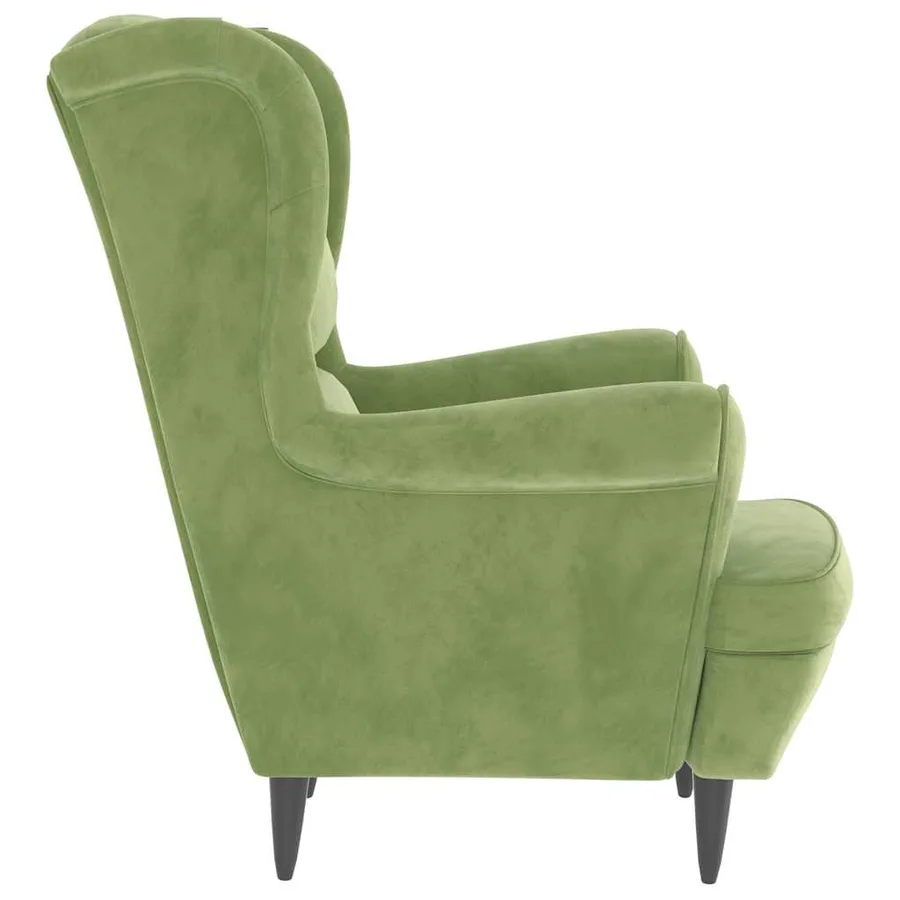 Fauteuil à oreilles avec tabouret vert clair velours - 5