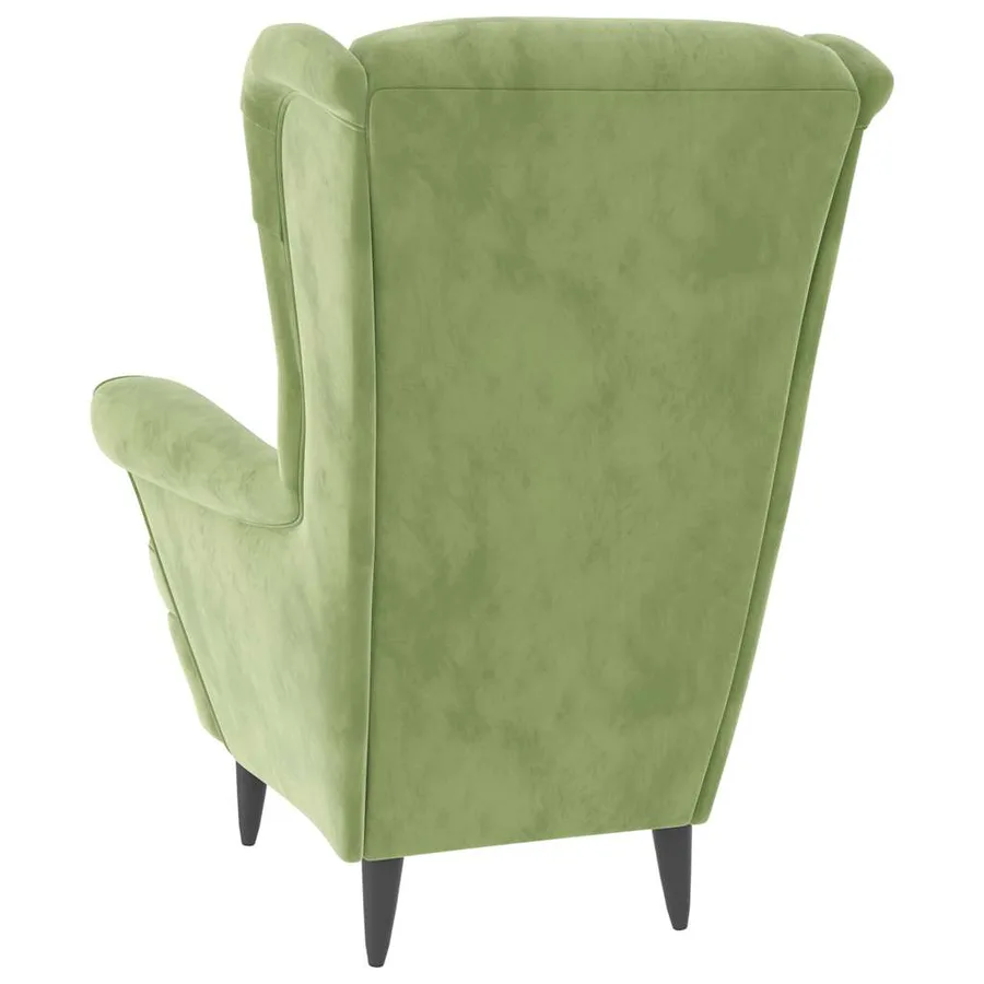 Fauteuil à oreilles avec tabouret vert clair velours - 6