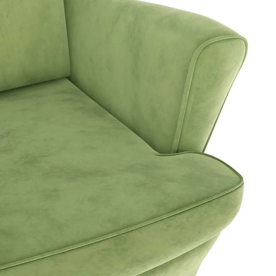 Fauteuil à oreilles avec tabouret vert clair velours - 7