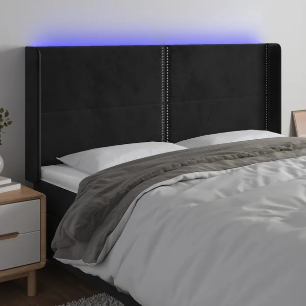 Tête de lit à LED Noir 203x16x118/128 cm Velours