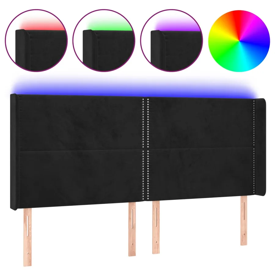 Tête de lit à LED Noir 203x16x118/128 cm Velours - 2