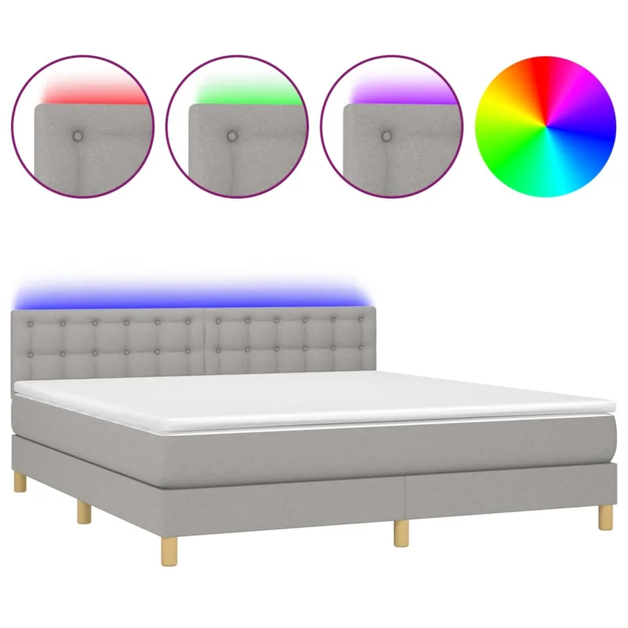 Sommier à lattes de lit matelas LED Gris clair 160x200 cm Tissu - 2