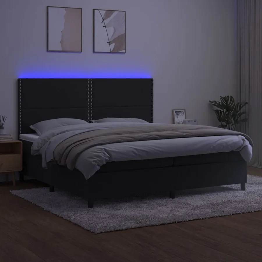 Sommier à lattes de lit matelas et LED Noir 200x200 cm Velours - 4