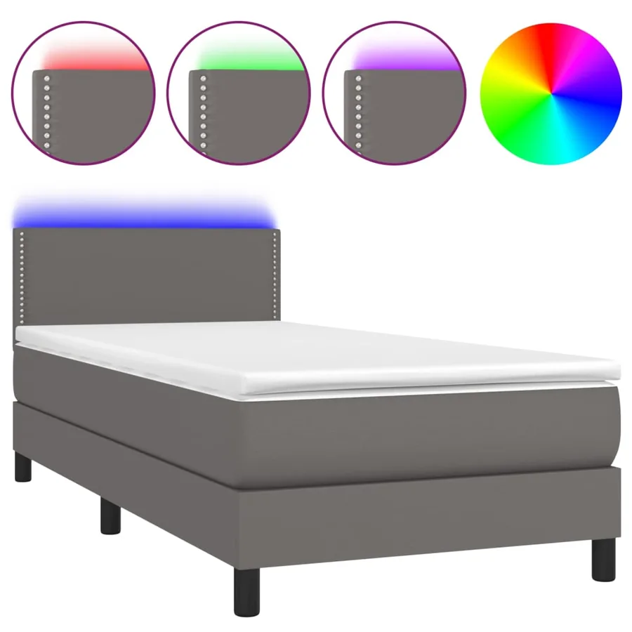 Sommier à lattes de lit avec matelas et LED Gris 100x200 cm - 2