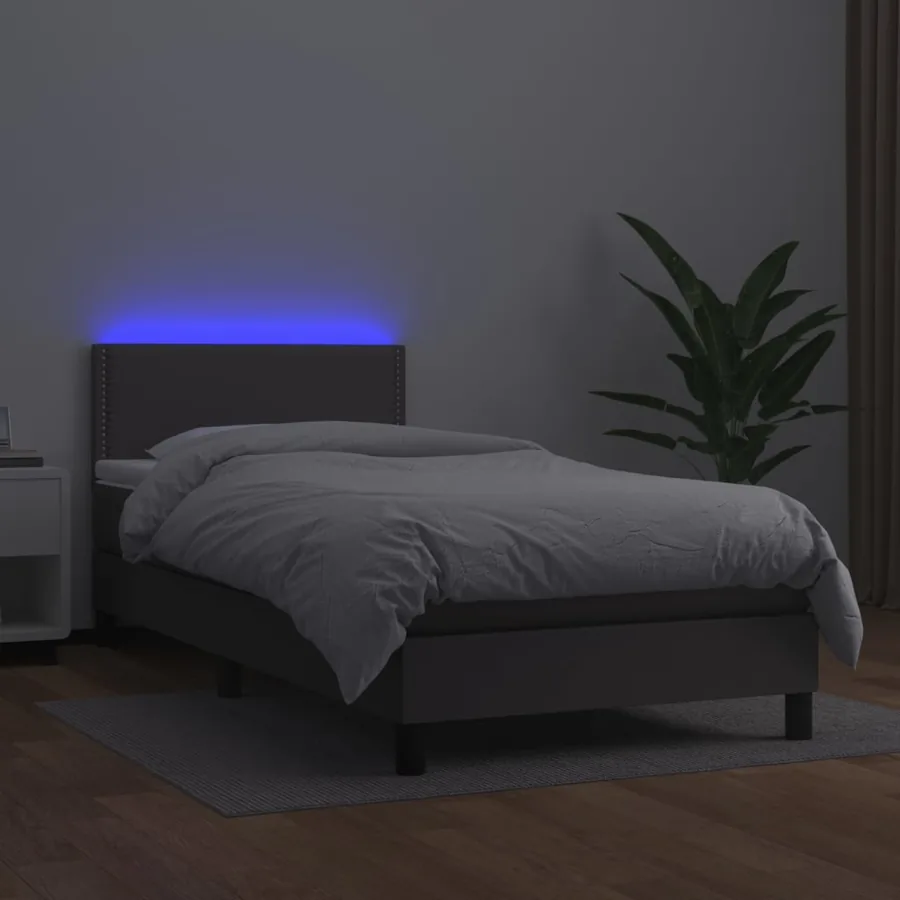 Sommier à lattes de lit avec matelas et LED Gris 100x200 cm - 4