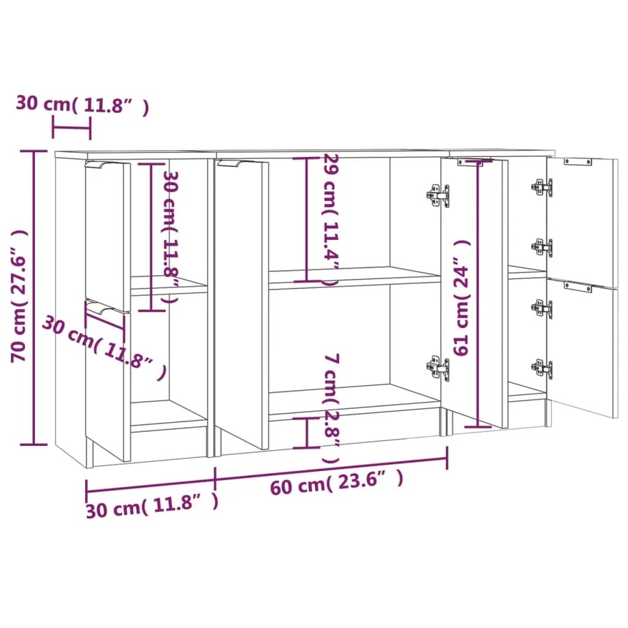 Buffets 3 pcs Blanc Bois d'ingénierie - 15