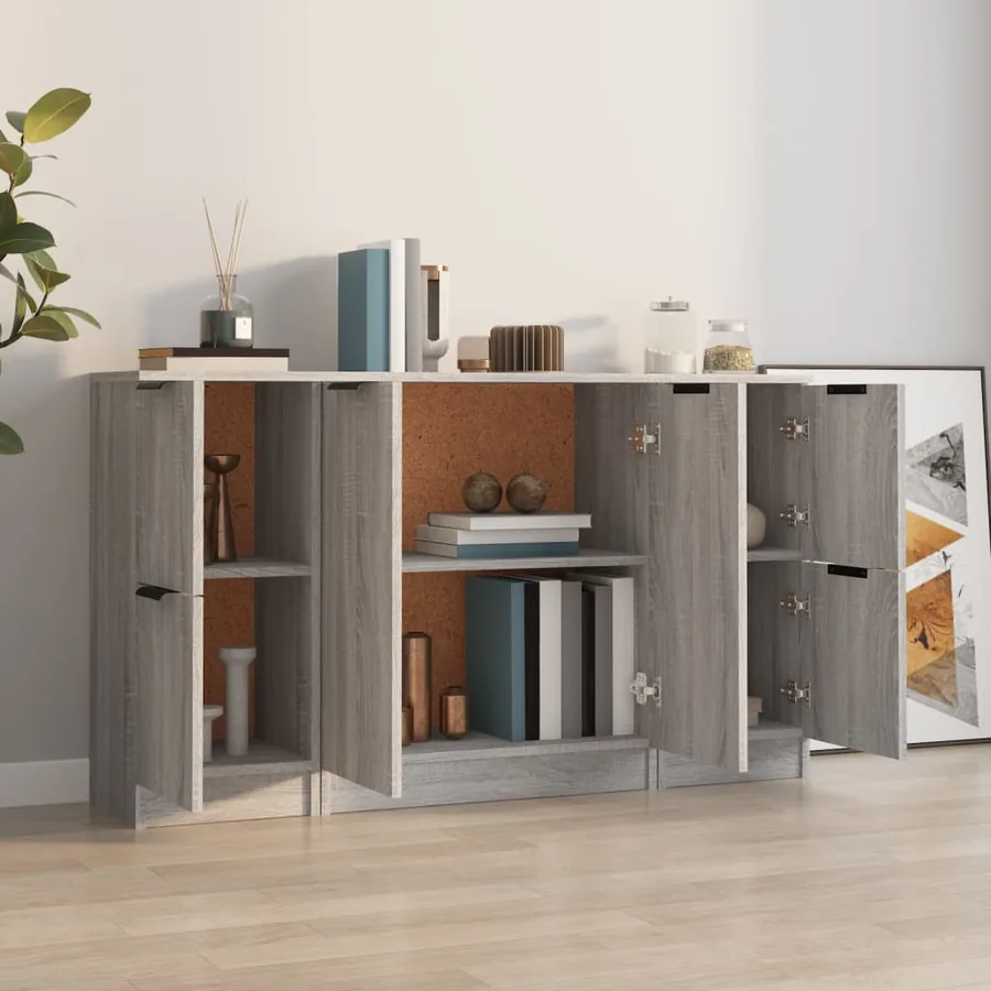Buffets 3 pcs Sonoma gris Bois d'ingénierie - 3