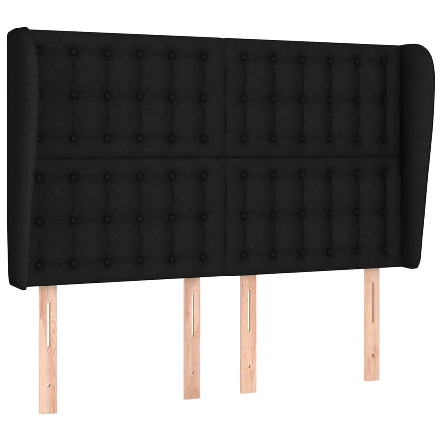 Tête de lit avec oreilles Noir 147x23x118/128 cm Tissu - 2