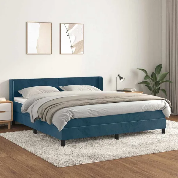 Sommier à lattes de lit et matelas Bleu foncé 160x200cm Velours