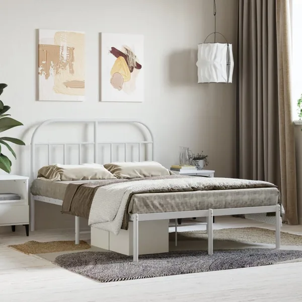 Cadre de lit métal sans matelas et tête de lit blanc 120x190 cm
