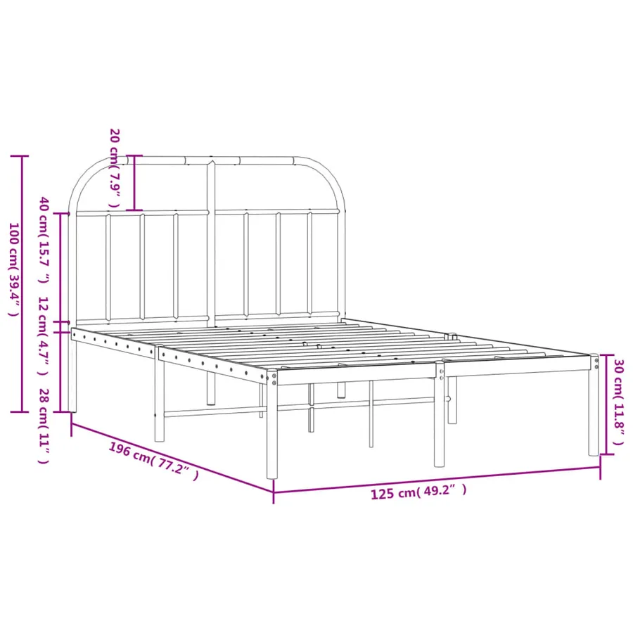 Cadre de lit métal sans matelas et tête de lit blanc 120x190 cm - 10