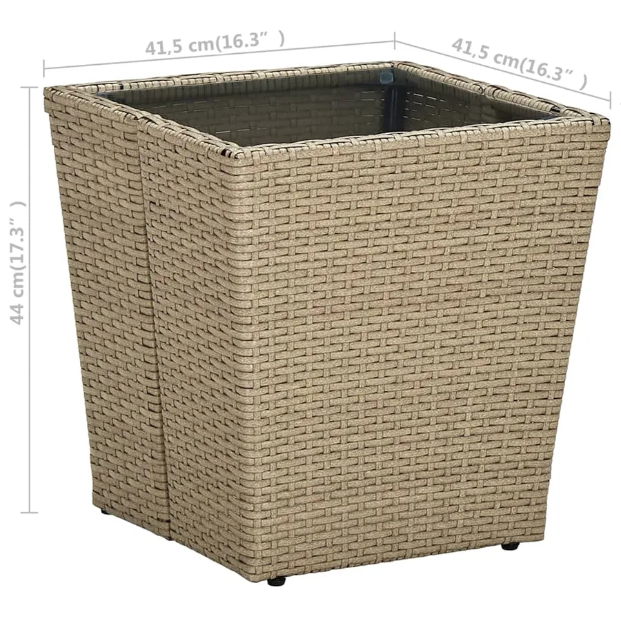 Table à thé Beige 41,5x41,5x44cm Résine tressée et verre trempé - 5