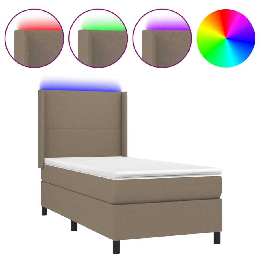 Sommier à lattes de lit matelas et LED Taupe 80x200cm Tissu - 2