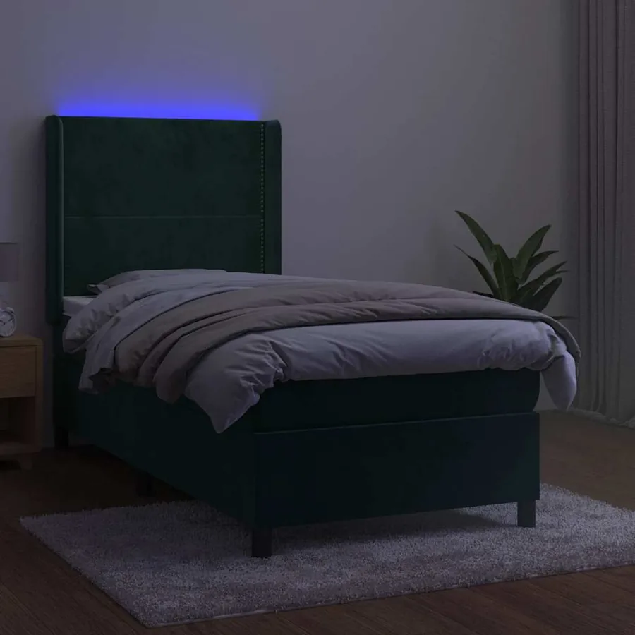 Sommier à lattes de lit matelas et LED Vert foncé 100x200 cm - 3