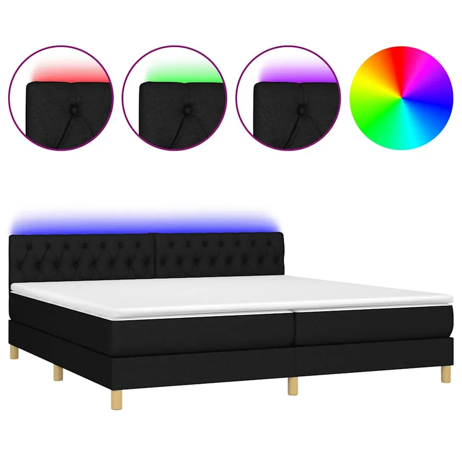 Sommier à lattes de lit et matelas et LED Noir 200x200 cm Tissu - 2