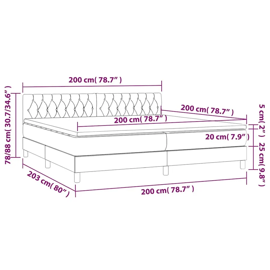 Sommier à lattes de lit et matelas et LED Noir 200x200 cm Tissu - 8