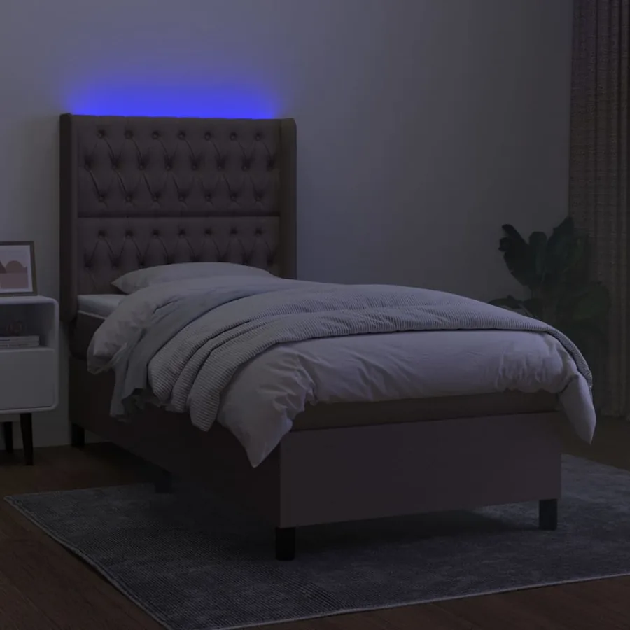 Sommier à lattes de lit matelas et LED Taupe 80x200cm Tissu - 3