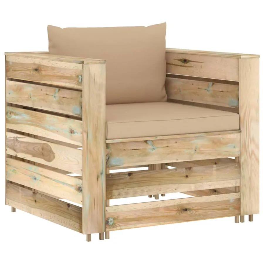 Salon de jardin 2 pcs avec coussins vert bois imprégné - 2