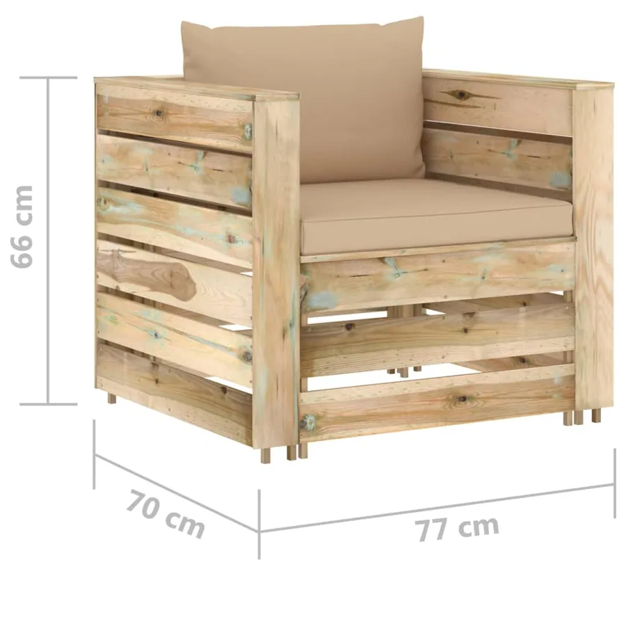 Salon de jardin 2 pcs avec coussins vert bois imprégné - 7