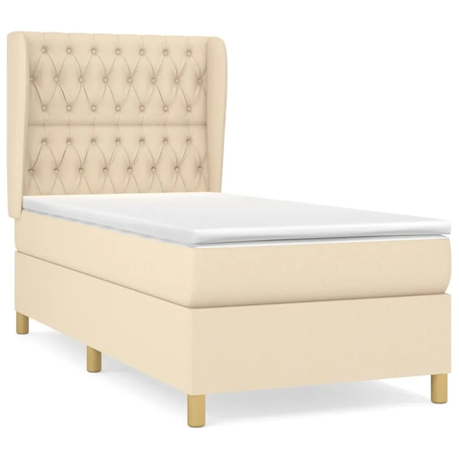 Sommier à lattes de lit avec matelas Crème 90x200 cm Tissu - 2