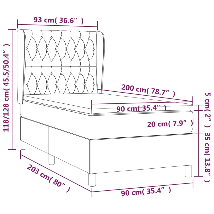 Sommier à lattes de lit avec matelas Crème 90x200 cm Tissu - 7