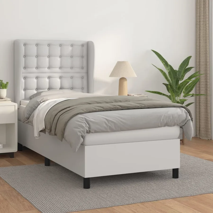 Sommier à lattes de lit avec matelas Blanc 90x190 cm Similicuir
