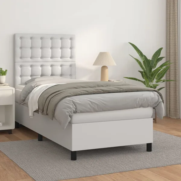 Sommier à lattes de lit avec matelas Blanc 90x190 cm Similicuir
