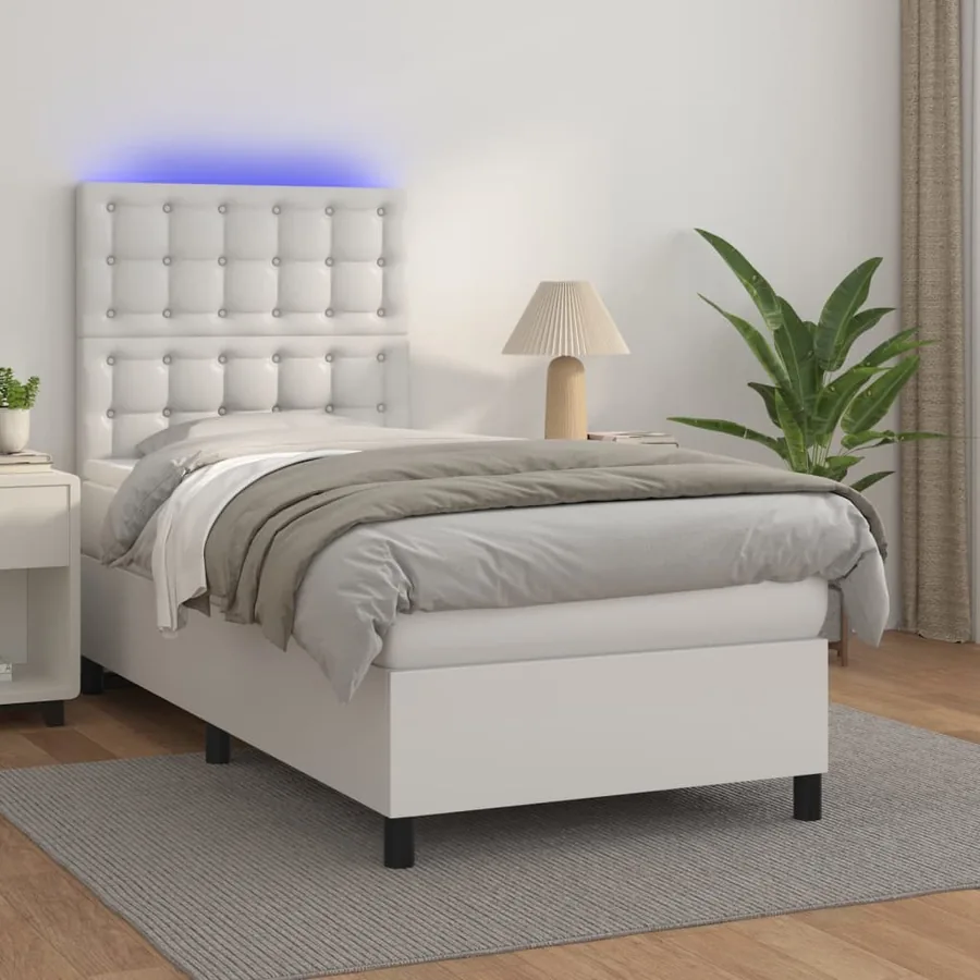 Sommier à lattes de lit avec matelas et LED Blanc 90x200 cm