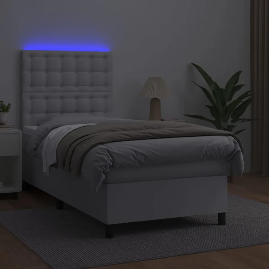 Sommier à lattes de lit avec matelas et LED Blanc 90x200 cm - 4