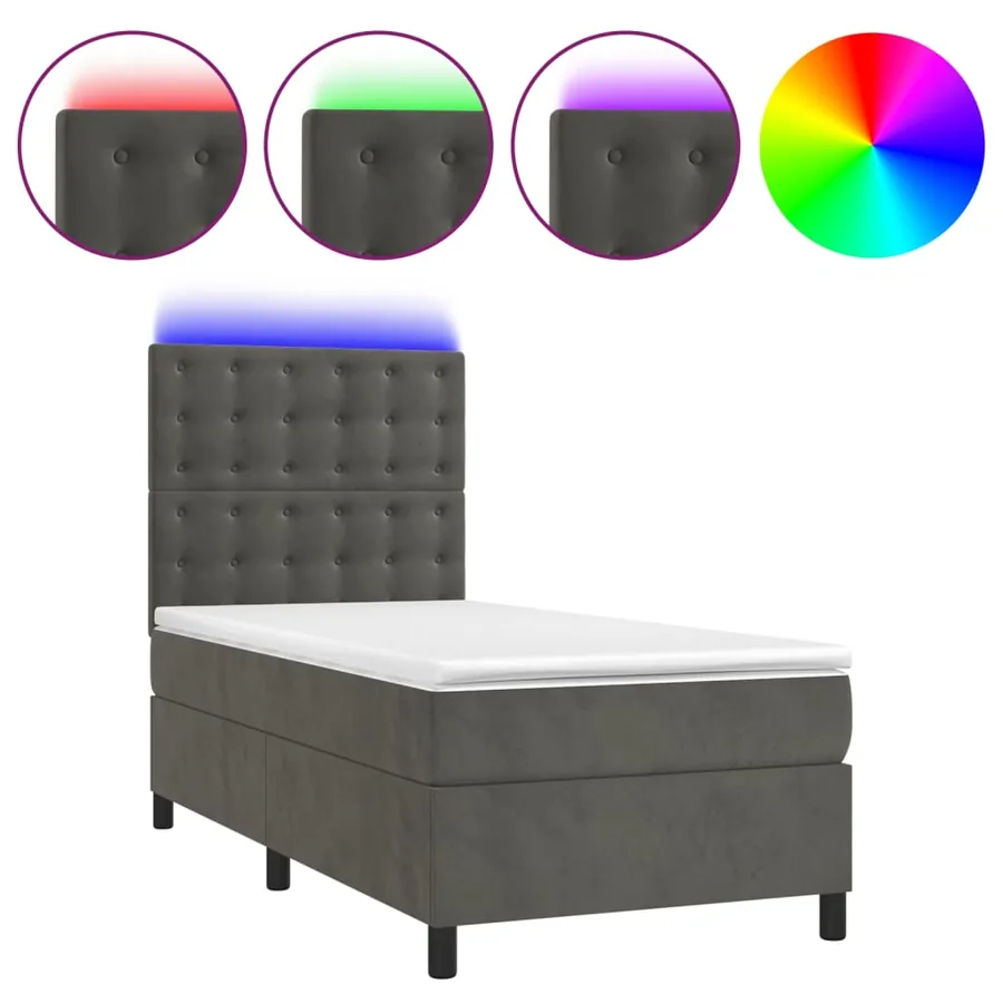 Sommier à lattes de lit matelas et LED Gris foncé 100x200 cm - 2