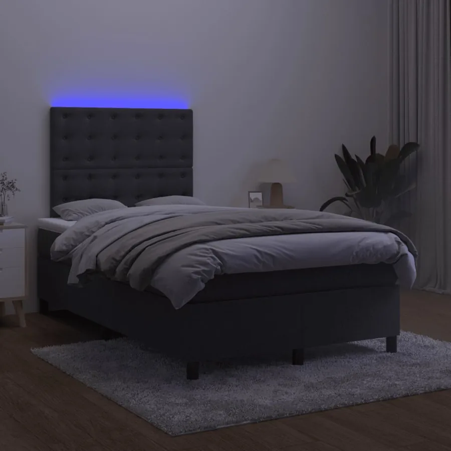Sommier à lattes de lit matelas et LED Noir 120x200 cm Velours - 4