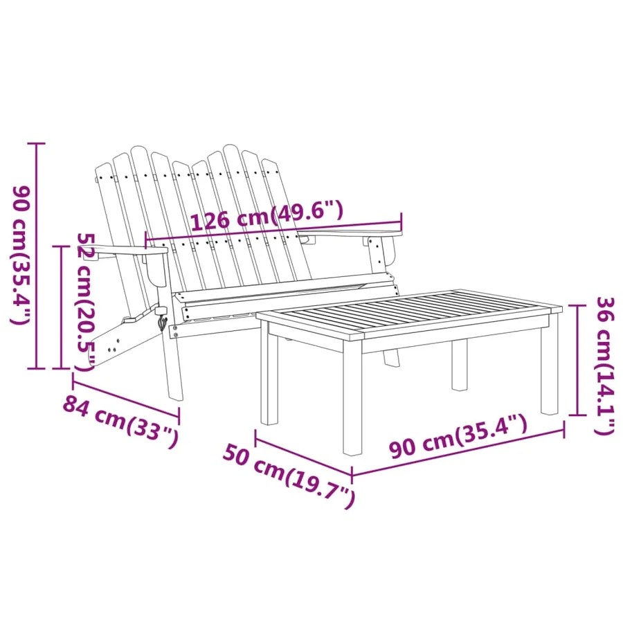 Ensemble de salon de jardin Adirondack 4 pcs bois acacia solide - 8