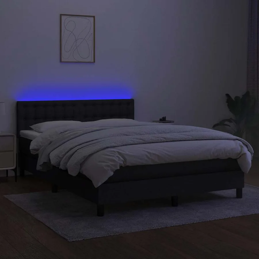 Sommier à lattes de lit avec matelas LED Noir 140x190 cm Tissu - 4
