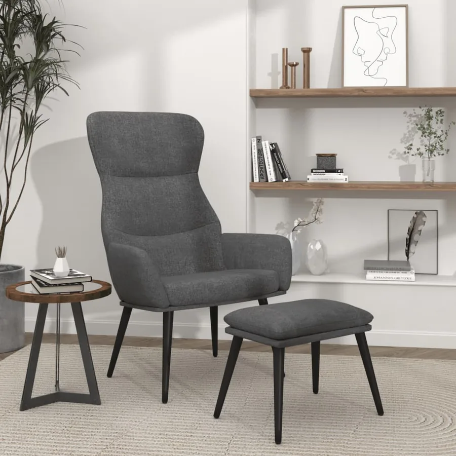 Chaise de relaxation avec tabouret Gris clair Tissu