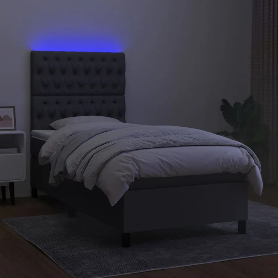 Sommier à lattes de lit avec matelas et LED Gris foncé 90x190cm - 4