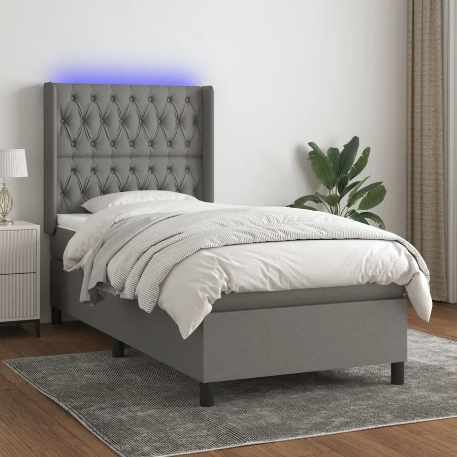 Sommier à lattes de lit matelas LED Gris foncé 90x190cm Tissu