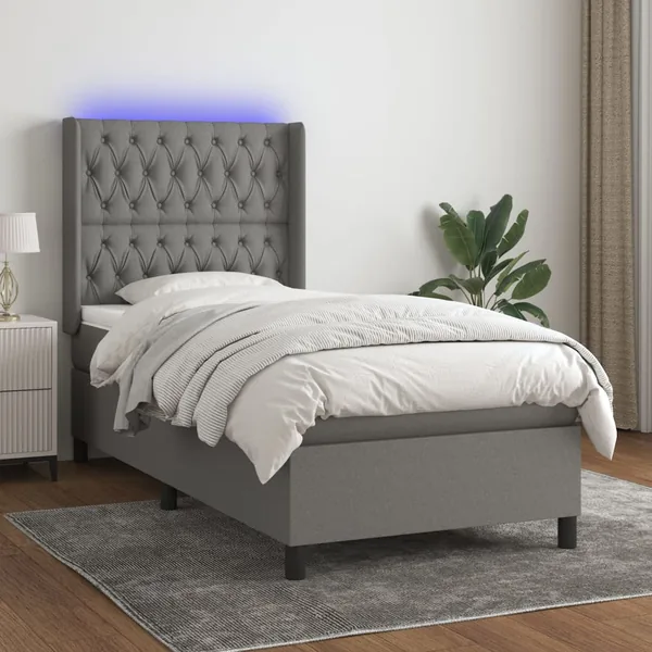 Sommier à lattes de lit matelas LED Gris foncé 90x190cm Tissu