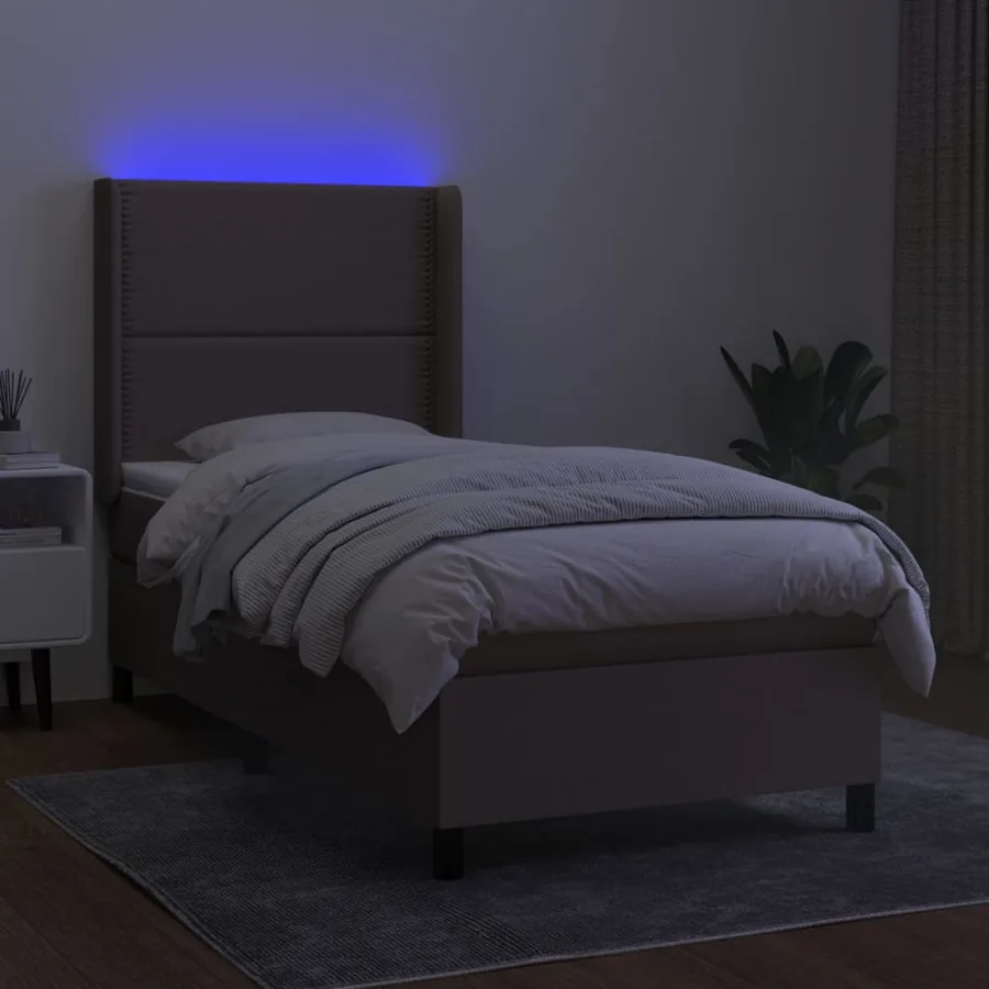 Sommier à lattes de lit matelas LED Taupe 90x190 cm Tissu - 3