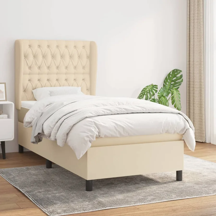 Sommier à lattes de lit et matelas Crème 90x190 cm Tissu