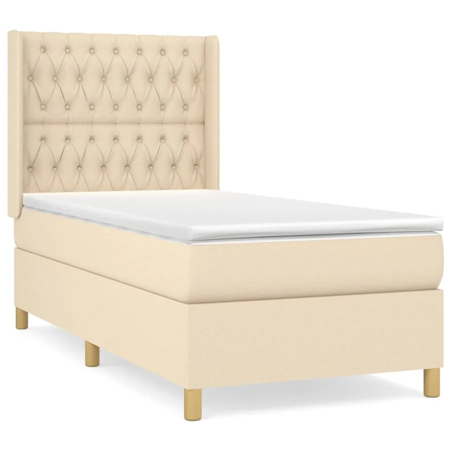 Sommier à lattes de lit et matelas Crème 90x190 cm Tissu - 2
